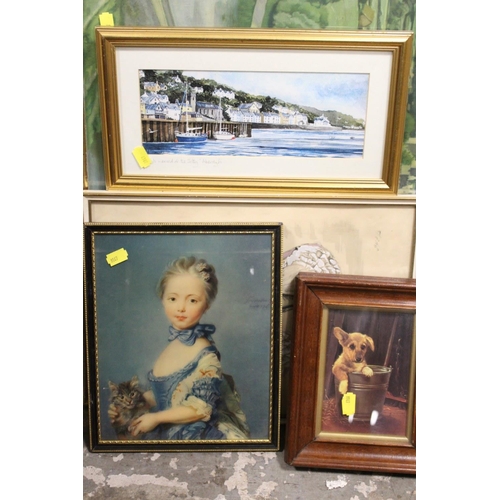 34 - A QUANTITY OF ASSORTED PICTURES AND PRINTS TO INCLUDE TWO LARGE OIL ON CANVASES SIGNED CAFEIRI AND W... 