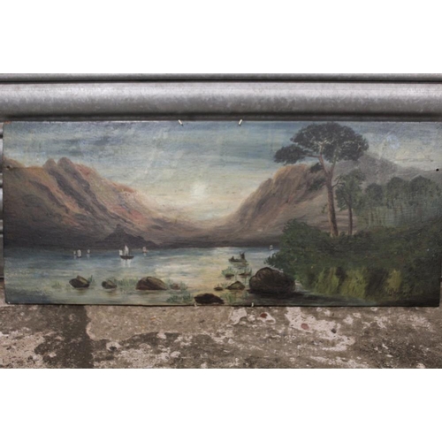 36 - AN UNFRAMED OIL ON BOARD OF A MOUNTAINOUS LAKE SCENE SIGNED 'WB HAYCOCK - 1916' LOWER RIGHT 60.5 X 2... 