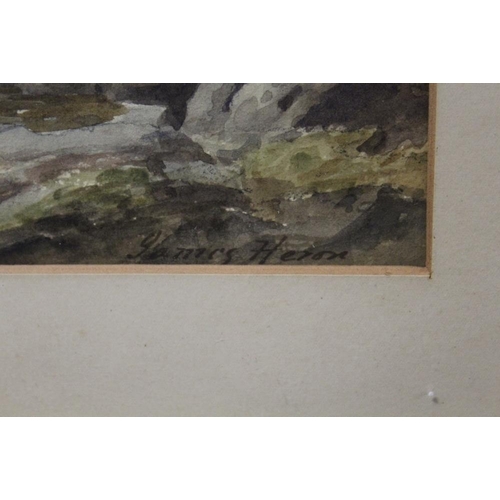 42 - A FRAMED AND GLAZED WATERCOLOUR OF A COUNTRY RIVER SCENE SIGNED JAMES HERON LOWER RIGHT - 21 X 26 CM