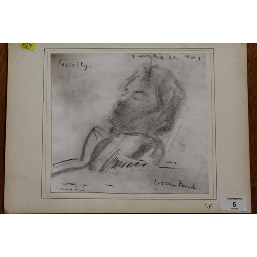 5 - AN UNFRAMED MOUNTED PENCIL PORTRAIT STUDY ENTITLED 'FELICITY' IN THE STYLE OF LUCIEN FREUD PICTURE S... 