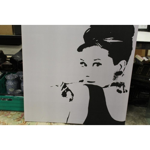 50 - A COLLECTION OF ASSORTED MODERN PICTURES TO INCLUDE A LARGE CANVAS PRINT OF AUDREY HEPBURN - 90 X 90... 