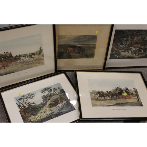 6 - A LARGE QUANTITY OF FRAMED AND GLAZED COACHING AND HUNTING SCENE PRINTS TO INCLUDE A SET OF FOUR SEA... 