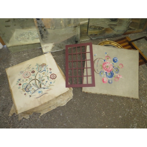 52 - A BOX OF ASSORTED VINTAGE MIRRORS ETC TO INCLUDE A SMALL CIRCULAR CONVEX EXAMPLE DIA 34 CM