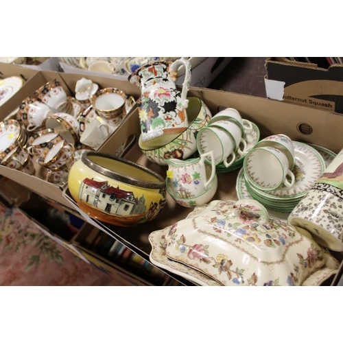 63 - A TRAY OF ASSORTED CHINA TO INCLUDE MINTON, ROYAL DOULTON ETC. TOGETHER WITH A TRAY OF SANDON CHINA ... 