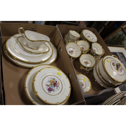 65 - TWO TRAYS OF FLORAL PARAGON TEA AND DINNERWARE TO INCLUDE TUREENS, CUPS AND SAUCERS ETC.