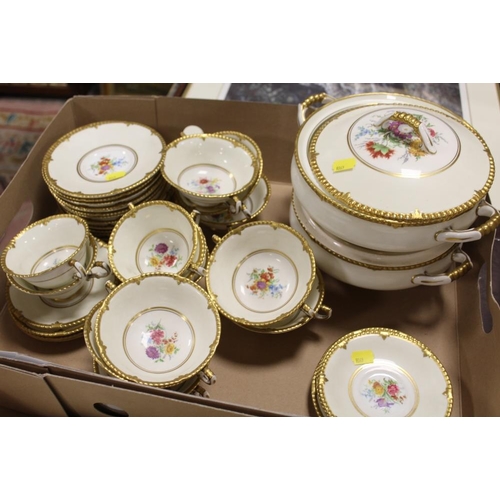 65 - TWO TRAYS OF FLORAL PARAGON TEA AND DINNERWARE TO INCLUDE TUREENS, CUPS AND SAUCERS ETC.