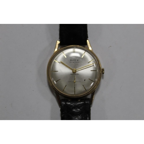 322 - A 9 CT GOLD CASE APEX 17 JEWEL INCA BLOC WRIST WATCH