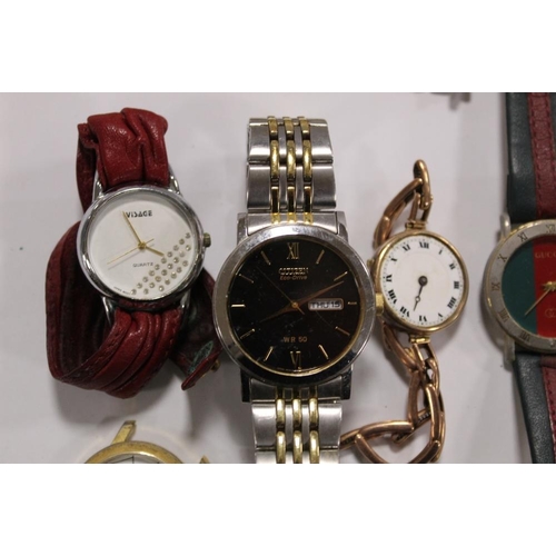 325 - A BAG OF WRISTWATCHES TO INCLUDE A 9 CT GOLD CASED EXAMPLE ON 9 CT GOLD EXPANDABLE STRAP - DAMAGED, ... 