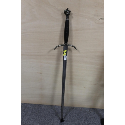 329 - A MODERN REPRODUCTION SWORD WITH MARBLE IN CLAW HANDLE, OVERALL LENGTH 107 CM