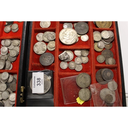 338 - TWO BOXES OF ANTIQUE AND VINTAGE COINAGE TO INCLUDE A QUANTITY OF SILVER THREE PENCES, VICTORIAN COI... 