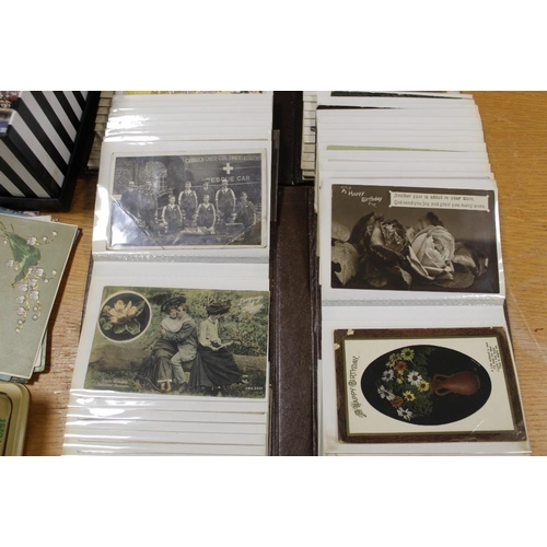 347 - A COLLECTION OF VINTAGE POSTCARDS TO INCLUDE SIX 'IDEAS' NOVELTY POSTCARDS, BOTH LOOSE AND IN ALBUMS... 