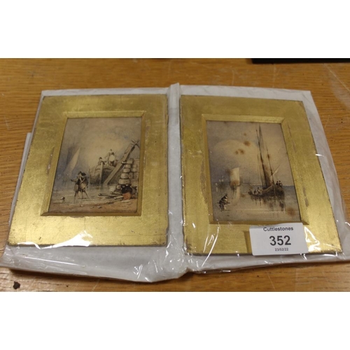 352 - A COLLECTION OF MINIATURE WATERCOLOURS, COMPRISING OF FOUR PORTRAIT STUDIES AND TWO HARBOUR SCENES (... 