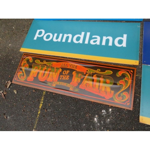 40 - FIVE PERSPEX SHOP ADVERTISING SIGNS TO INCLUDE POUNDLAND AND GREGGS, REPRODUCTION FUN FAIR SIGN (6)