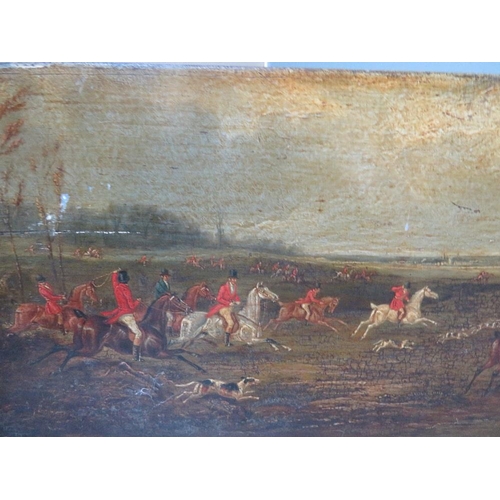 75 - H. DESUIGNES. An extensive hunting scene with huntsmen, horses and hounds, signed and dated 1837 low... 