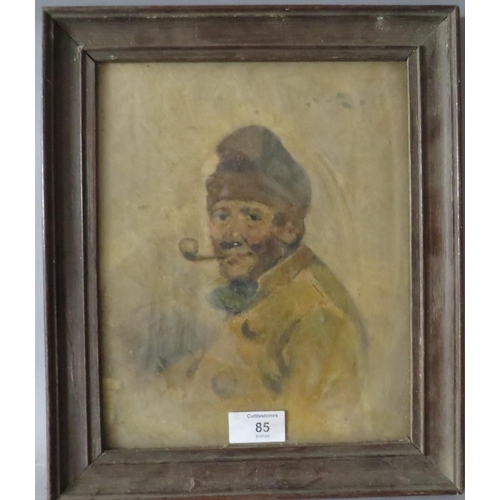 85 - JOHN ????. A half length portrait study of a fisherman smoking a pipe, signed and dated 1909 verso, ... 