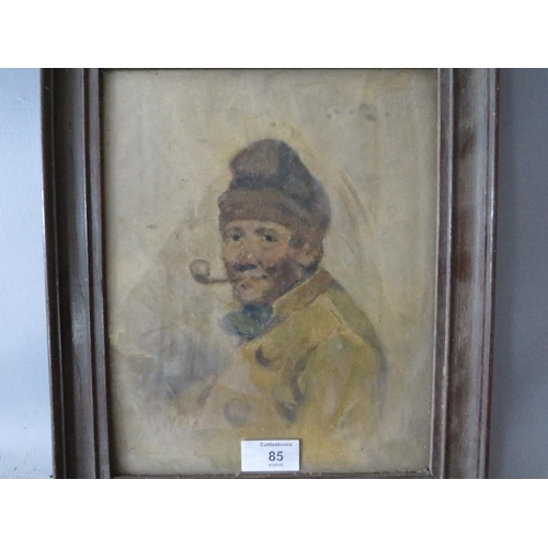 85 - JOHN ????. A half length portrait study of a fisherman smoking a pipe, signed and dated 1909 verso, ... 