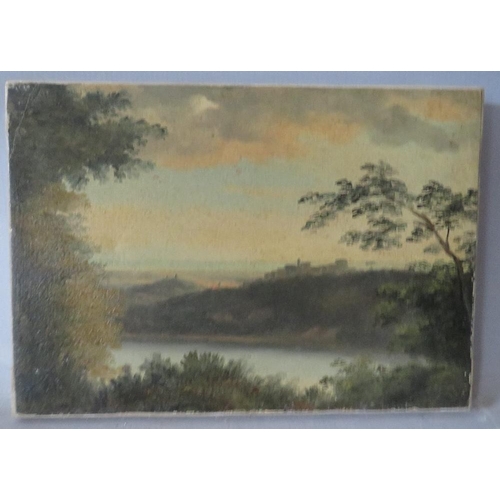 88 - (XIX-XX). A wooded river landscape with hill top castle in background, unsigned, oil on canvas, unfr... 