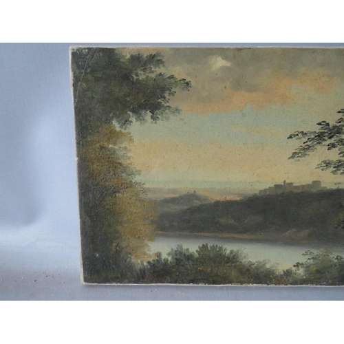 88 - (XIX-XX). A wooded river landscape with hill top castle in background, unsigned, oil on canvas, unfr... 