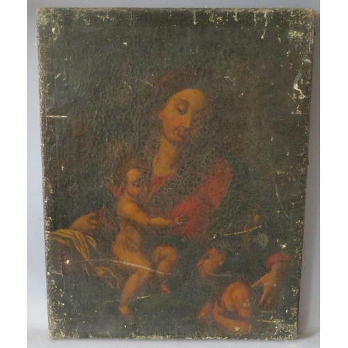 94 - (XVIII). A religious study of a woman with two cherubs, unsigned, oil on canvas, unframed, 48 x 37 c... 