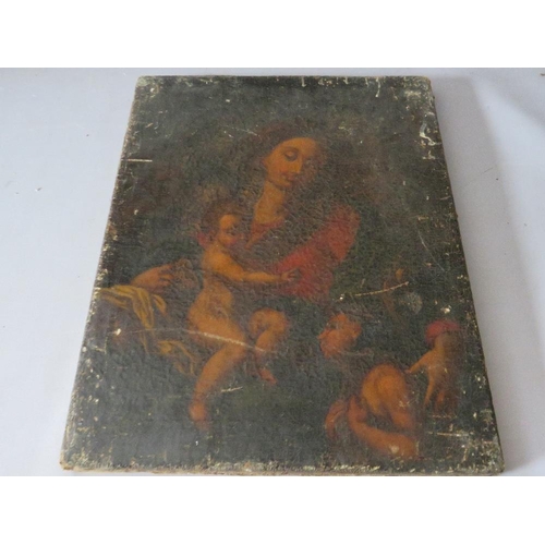 94 - (XVIII). A religious study of a woman with two cherubs, unsigned, oil on canvas, unframed, 48 x 37 c... 