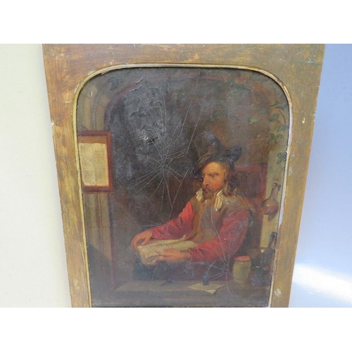 7 - (XIX). Continental school, an interior scene with man reading, unsigned, oil on paper laid on panel,... 