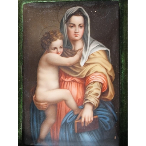 296 - A CONTINENTAL PORCELAIN PLAQUE (circa 1860-1880). Depicting a religious Mother and child, printed ma... 