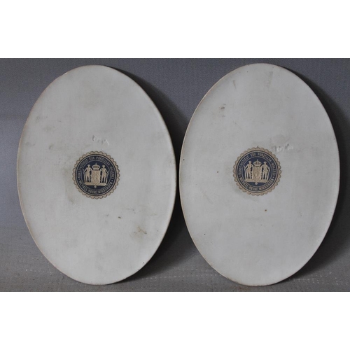 307 - A PAIR OF LATE 19TH CENTURY OVAL PORCELAIN PORTRAIT PLAQUES, depicting a German lady and gentleman, ... 