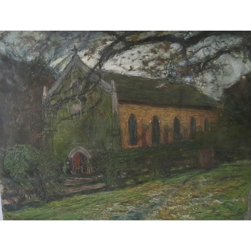 104 - CAMILLE ???? (XIX). An impressionist stormy rural scene with figures at a church door, signed and in... 