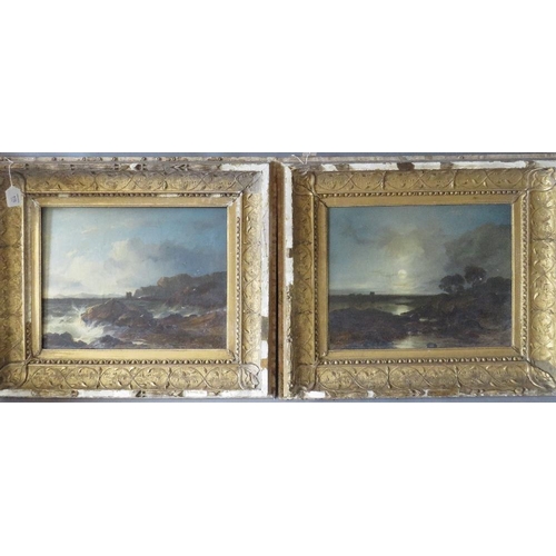 118 - H. McCULLOCH (XIX). A pair of stormy rocky coastal scenes, one moonlit, one signed lower left and th... 