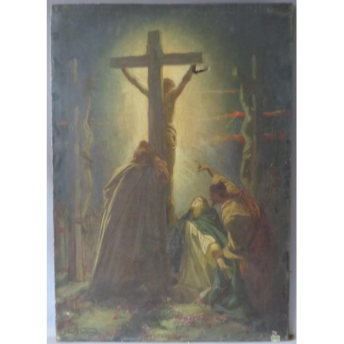 124 - FRANK O. SALISBURY (XIX-XX). A religious study of figures at a crucifixion, signed lower left, oil o... 