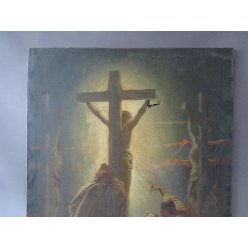 124 - FRANK O. SALISBURY (XIX-XX). A religious study of figures at a crucifixion, signed lower left, oil o... 