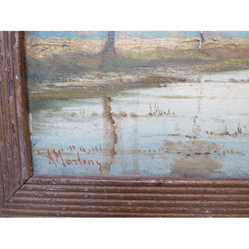 14 - (XIX-XX). Continental school, a wooded river landscape, indistinctly signed lower left, oil on canva... 