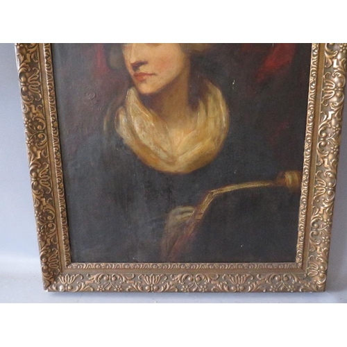 144 - (XVIII-XIX). A half length portrait study of a young woman writing, unsigned, oil on panel, framed, ... 