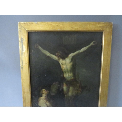 153 - (XVIII-XIX). Continental school, study of Jesus Christ on the cross with onlooker, unsigned, oil on ... 