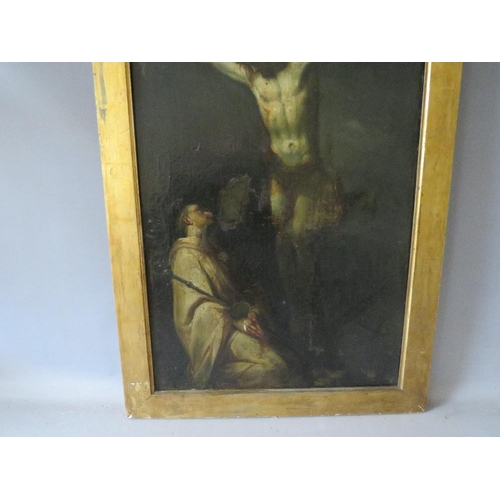 153 - (XVIII-XIX). Continental school, study of Jesus Christ on the cross with onlooker, unsigned, oil on ... 