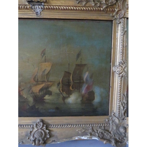 161 - (XVIII-XIX). A naval battle scene, unsigned, oil on canvas, framed, re-lined, 38 x 57 cm