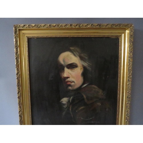 162 - (XIX). A portrait study of a gentleman with long hair, unsigned, oil on canvas, framed, re-lined, 60... 