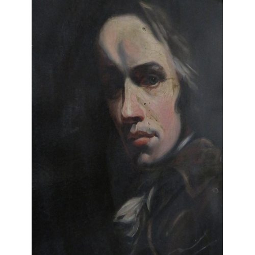 162 - (XIX). A portrait study of a gentleman with long hair, unsigned, oil on canvas, framed, re-lined, 60... 