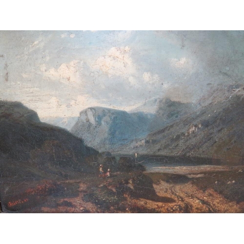 17 - A. ROBERTS (XX). A stormy mountainous river landscape with figures, signed and dated 1919 lower left... 