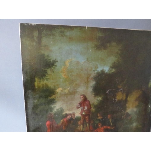 170 - (XVIII-XIX). Continental school, figures in a wooded clearing eating and drinking, unsigned, oil on ... 