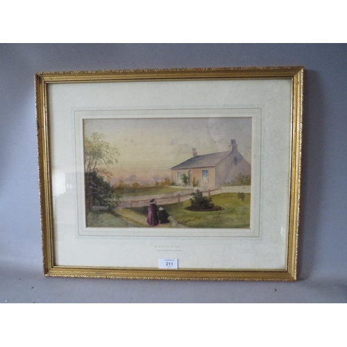 211 - (XIX-XX). Two scenic paintings, one attributed to JAMES BURRELL SMITH, figures before a cottage 'Nr ... 