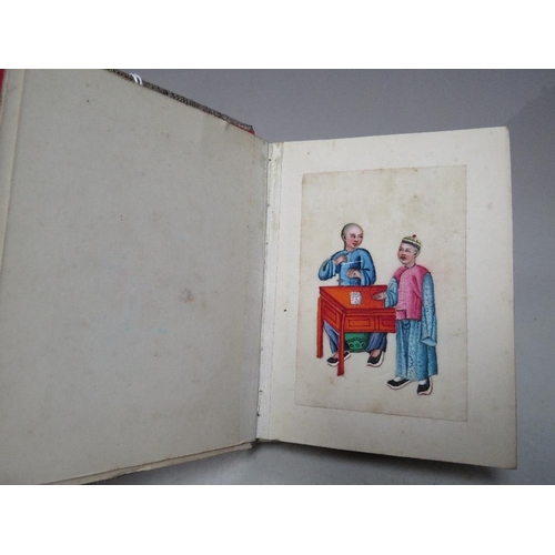 227 - AN ALBUM OF EARLY ORIENTAL FIGURE STUDIES, unsigned, watercolours on rice paper fixed within an albu... 