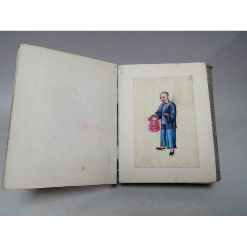 227 - AN ALBUM OF EARLY ORIENTAL FIGURE STUDIES, unsigned, watercolours on rice paper fixed within an albu... 