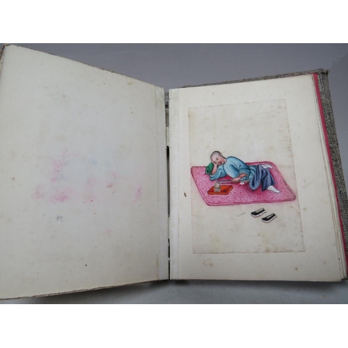 227 - AN ALBUM OF EARLY ORIENTAL FIGURE STUDIES, unsigned, watercolours on rice paper fixed within an albu... 