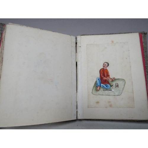 227 - AN ALBUM OF EARLY ORIENTAL FIGURE STUDIES, unsigned, watercolours on rice paper fixed within an albu... 