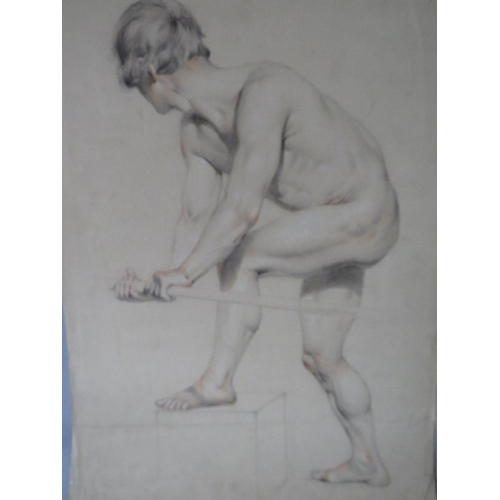 228 - J. A. HOUSTON (XIX). Three male nude studies, all signed and dated, pencil heightened with white on ... 