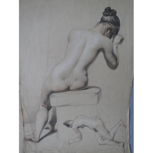 228 - J. A. HOUSTON (XIX). Three male nude studies, all signed and dated, pencil heightened with white on ... 