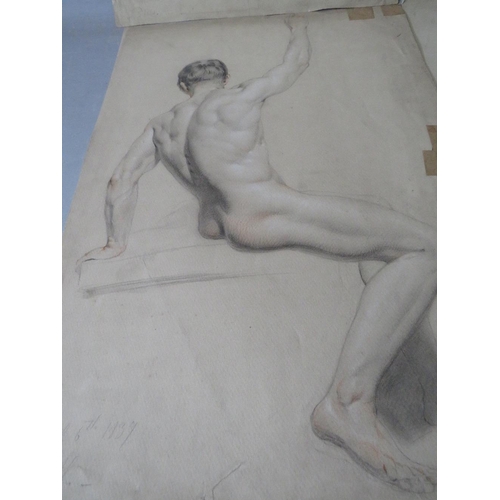 228 - J. A. HOUSTON (XIX). Three male nude studies, all signed and dated, pencil heightened with white on ... 