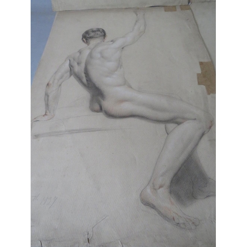 228 - J. A. HOUSTON (XIX). Three male nude studies, all signed and dated, pencil heightened with white on ... 