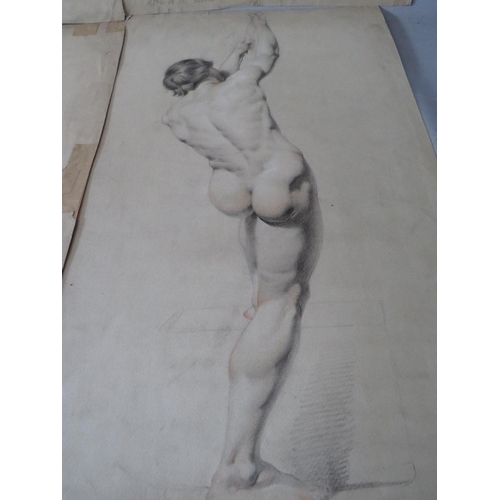 228 - J. A. HOUSTON (XIX). Three male nude studies, all signed and dated, pencil heightened with white on ... 